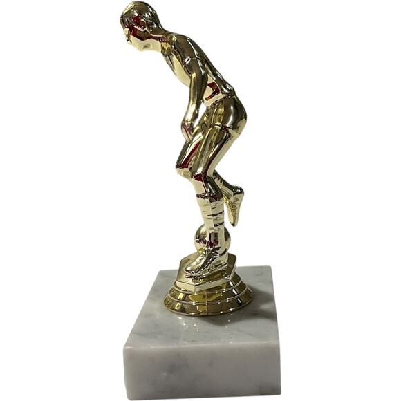white and gold kicking ball boy soccer Trophy - Picture 5 of 7